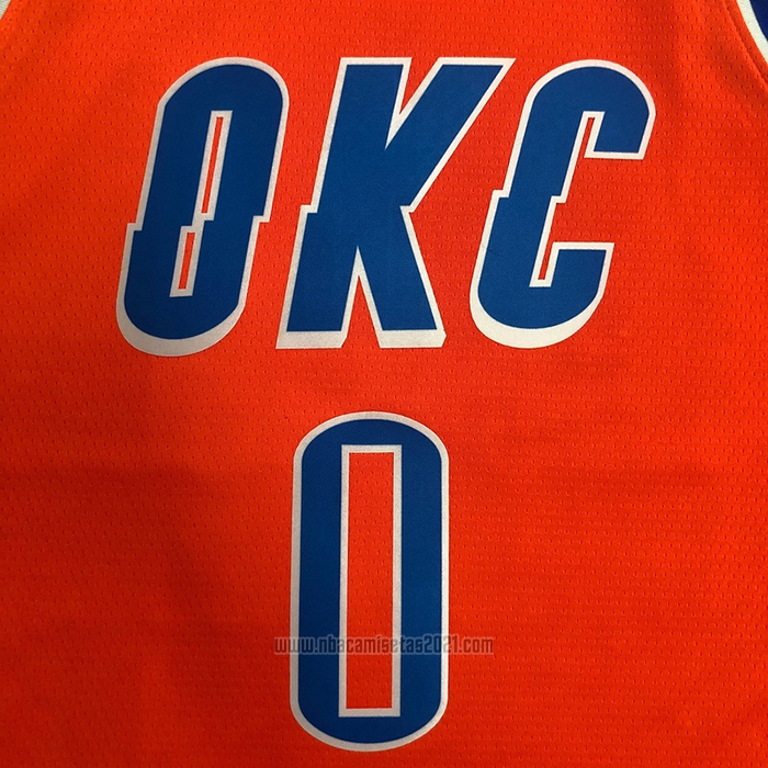 Camiseta Oklahoma City Thunder Russell Westbrook #0 Statement 2021 Naranja